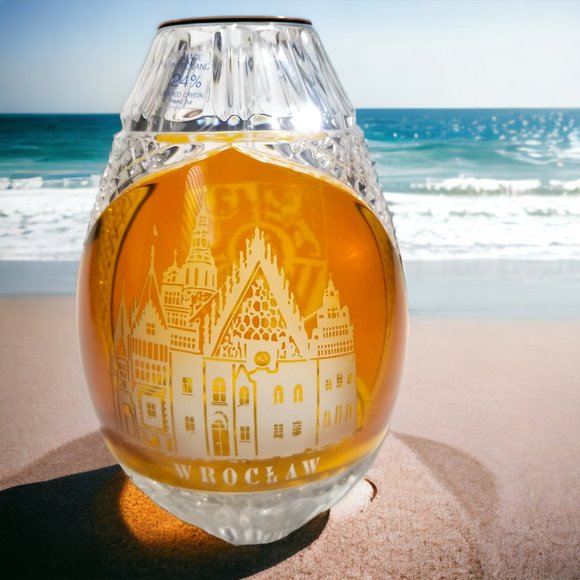 Rare Bohemian 24% Lead Crystal Amber Vase Oval Hand Cut in Poland Cut to Clear - Picture 3 of 10